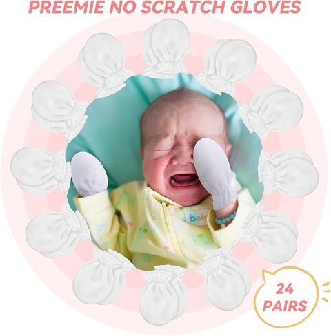 24 Pairs Preemie Baby Mittens No Scratch Preemie Cotton Gloves Premature Baby Mittens for Preemie Boys Girls Newborn in Saudi Arabia