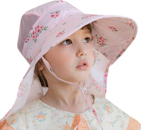 Baby Sun Hat UPF 50+ Toddler Kids Summer Cap Wide Brim Neck Flap Floppy Beach Hats, 6m, 12m, 4T, 8yrs in Saudi Arabia