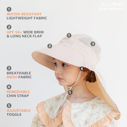Baby Sun Hat UPF 50+ Toddler Kids Summer Cap Wide Brim Neck Flap Floppy Beach Hats, 6m, 12m, 4T, 8yrs in Saudi Arabia