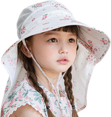 Baby Sun Hat UPF 50+ Toddler Kids Summer Cap Wide Brim Neck Flap Floppy Beach Hats, 6m, 12m, 4T, 8yrs in Saudi Arabia