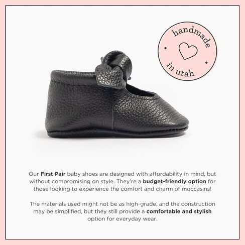 Freshly Picked First Pair Knotted Bow Baby Girl Leather Moccasins - Soft Sole Baby Shoes, Infant Shoes in Saudi Arabia