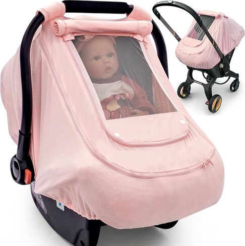 Baby Car Seat Cover for Summer,100% Organic Cotton Carseat Cover for Babies,Infant Car Seat Cover Canopy for Boys& Girls, Lightweight & Breathable (Pink) in Saudi Arabia