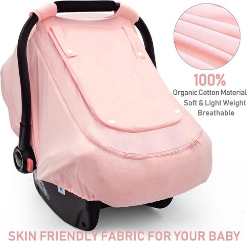 Baby Car Seat Cover for Summer,100% Organic Cotton Carseat Cover for Babies,Infant Car Seat Cover Canopy for Boys& Girls, Lightweight & Breathable (Pink) in Saudi Arabia