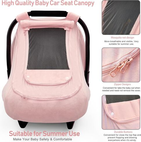 Baby Car Seat Cover for Summer,100% Organic Cotton Carseat Cover for Babies,Infant Car Seat Cover Canopy for Boys& Girls, Lightweight & Breathable (Pink) in Saudi Arabia