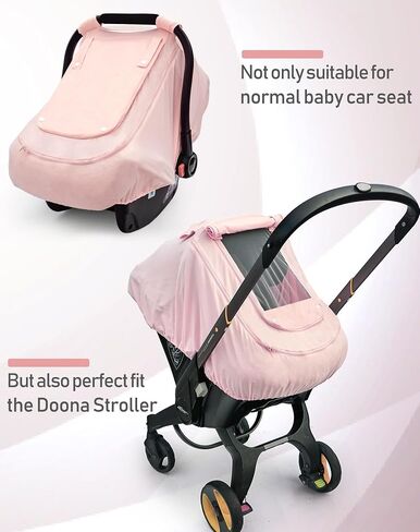 Baby Car Seat Cover for Summer,100% Organic Cotton Carseat Cover for Babies,Infant Car Seat Cover Canopy for Boys& Girls, Lightweight & Breathable (Pink) in Saudi Arabia