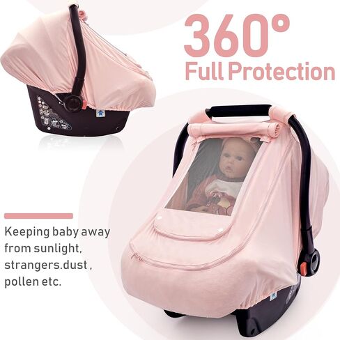 Baby Car Seat Cover for Summer,100% Organic Cotton Carseat Cover for Babies,Infant Car Seat Cover Canopy for Boys& Girls, Lightweight & Breathable (Pink) in Saudi Arabia