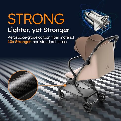 Lightweight Baby Strollers for Airplane, Ultra-Compact Travel Stroller, Light & Strong Portable Toddler Stroller with Carbon Fiber Frame and UPF 50+ Waterproof Fabric, Only 9.9 lbs, Brown in Saudi Arabia