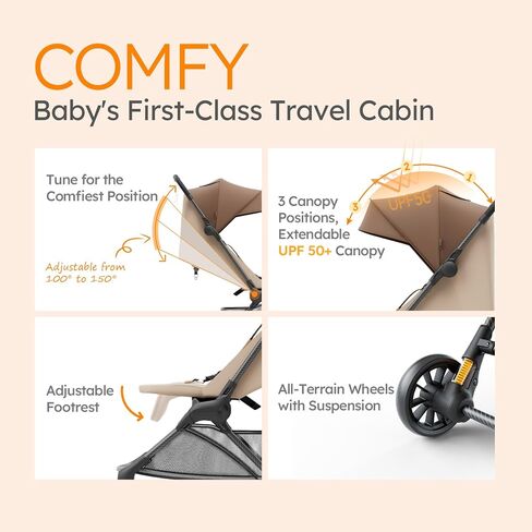 Lightweight Baby Strollers for Airplane, Ultra-Compact Travel Stroller, Light & Strong Portable Toddler Stroller with Carbon Fiber Frame and UPF 50+ Waterproof Fabric, Only 9.9 lbs, Brown in Saudi Arabia
