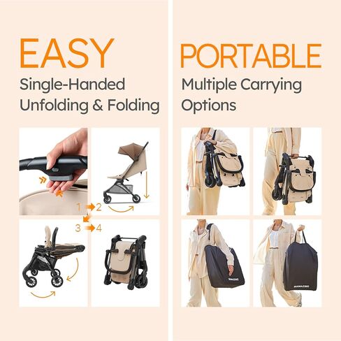 Lightweight Baby Strollers for Airplane, Ultra-Compact Travel Stroller, Light & Strong Portable Toddler Stroller with Carbon Fiber Frame and UPF 50+ Waterproof Fabric, Only 9.9 lbs, Brown in Saudi Arabia