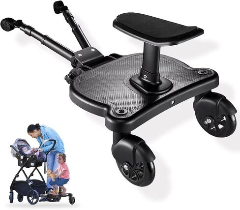 Universal Stroller Board - 2 in 1 Sit and Stand Stroller Board with Detachable Seat Stroller Attachment Buggy Board for 99% of Strollers, Holds Children up to 55lbs, Black in Saudi Arabia