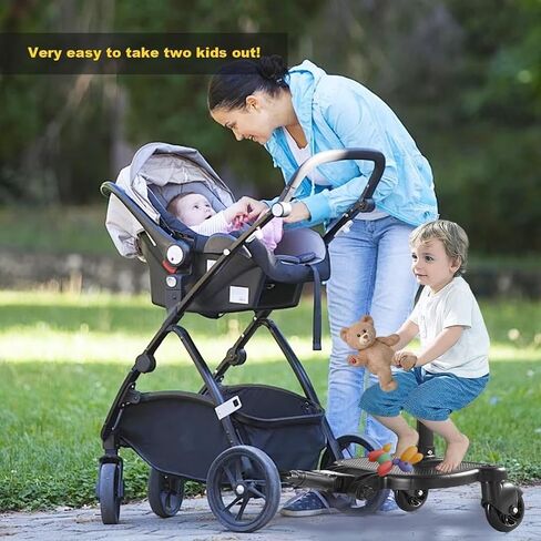 Universal Stroller Board - 2 in 1 Sit and Stand Stroller Board with Detachable Seat Stroller Attachment Buggy Board for 99% of Strollers, Holds Children up to 55lbs, Black in Saudi Arabia