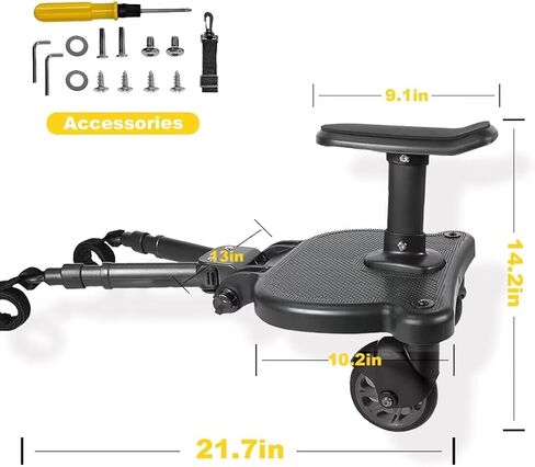 Universal Stroller Board - 2 in 1 Sit and Stand Stroller Board with Detachable Seat Stroller Attachment Buggy Board for 99% of Strollers, Holds Children up to 55lbs, Black in Saudi Arabia
