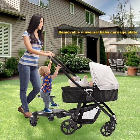 Universal Stroller Board - 2 in 1 Sit and Stand Stroller Board with Detachable Seat Stroller Attachment Buggy Board for 99% of Strollers, Holds Children up to 55lbs, Black in Saudi Arabia