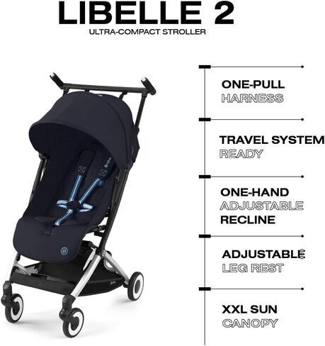 Cybex Libelle Lightweight Travel Baby Stroller with Ultra Compact Carry On Fold, Smooth Suspension, and One Hand Adjustable Recline, Travel System Ready, Magic Black in Kuwait