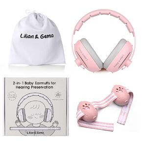 Lilian&Gema 2-in-1 Baby Ear Muffs Noise Protection, Adjustable Baby Headphones with Stretchy Band, Noise Cancelling Headphones for Baby & Toddler up to 4 Years, Baby Airplane Essentials/Outdoor, White