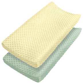 2 Pcs Changing Pad Cover 16 x 32 Inch Ultra Soft Dots Plush Changing Table Covers for Baby Girls and Boys Changing Pad Liners (Sage Green & Cream)