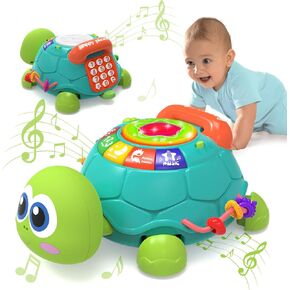 Musical Turtle Baby Toys 6-12 Months，Baby Crawling Toys for 12-18 Months,Early Learning Toy with Light&Sound，Baby Tummy Time Toys Gifts for 3-6 4 5 7 8 9-12 18 Month Boy Girl（Green）