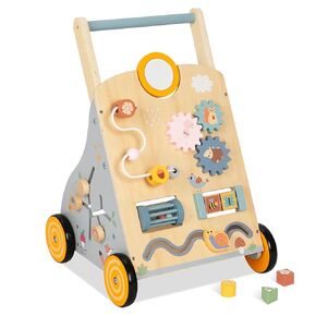 Wooden Baby Walker and Push Toy - Adjustable Height, Montessori Learning Activity Center for Boys and Girls, Toddler Push Walker and Development Toy for Kids 1-3 Years