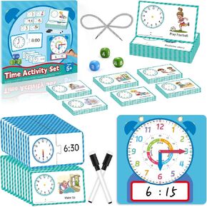 Analog Clock for Kids Learning to Tell Time, Back to School Supplies 12" Magnetic Teaching Clock for Kids Classroom Homeschool Learning Clock Activity Cards 1st 2nd 3rd Grade Classroom Must Haves