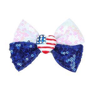 4th of July Bows for Toddler Girls Hair Bow Clips Glitter Bow Alligator Hair Clips Sequin Bows for Girl Barrettes Kids Sparkly Baby Bow American Flag Infant Hairpin Heart