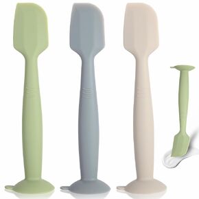 Diaper Spatula 3 Pack Baby Diaper Cream Spatula Soft Silicone Baby Butt Paste Spatula Brush Diaper Paste Spatula,Diaper Cream Applicator With Suction Base Full Size (Gray+Red+Green)