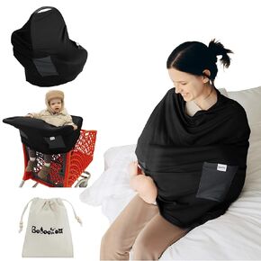 Premium Bamboo Nursing Cover for Breastfeeding 6-in-1 with 2 Pockets, 360 Privacy, Feeding Cover, Soft Breathable Nursing Shawl, Scarf, Stretchable Baby Seat Cover, Poncho (Blue/Green)