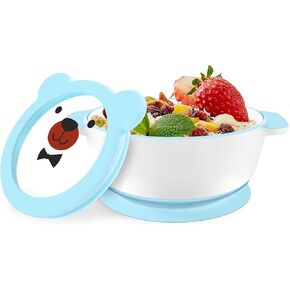 Ceramic Suction Bowl for Babies and Toddlers, Non-Slip Silicone Suction Cup, BPA-Free Lids, Independent feeding, First Stage Self Feeding Essential, Led Weaning Snack Feeder BLUE