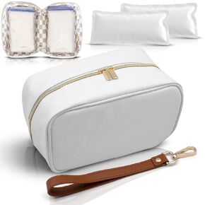 Breast Milk Cooler Travel Bag - Waterproof Breastmilk Storage Bag Cooler w/Ice Pack, Checkerboard Interior, Leather Strap, & More, Versatile Insulated Cooler Bag, Deal Baby Travel Essentials (Black)