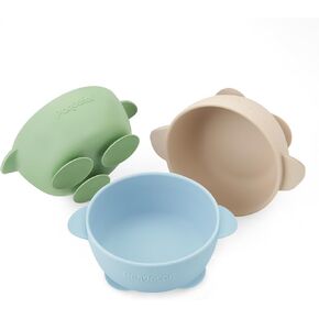 PandaEar 3 Pack Baby Suction Bowls, Stay Put Silicone Food Bowl Babies Led Weaning Supplies for Kids Toddlers, BPA-Free -Blue/Green/Brown