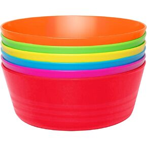 Plastic Toddler Bowls Set of 6 Kids Bowls 10 Oz - Toddlers Cereal Bowls Microwave Dishwasher Safe BPA Free Brightly Colored Children Snack Bowls Great for Cereal, Soup, Snack, Fruit or Salad