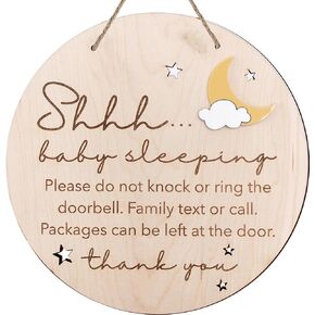 2pcs Acrylic Baby Sleeping Hanging Sign Plaque, Do Not Knock Or Ring The Bell, Round Wooden Door Hanger for Baby Room, Nursery, Front Door, Door Knob Decor (Acrylic)