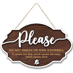 Do Not Ring Doorbell Sign Baby Sleeping - Please Do Not Knock or Ring Doorbell Sign, No Soliciting Baby Sleeping Sign for Front Door, Shh Dont Ring Doorbell Sign, Do Not Knock Sign Hanger