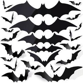 FANDAMEI 140PCS Bats Halloween Decoration, 5 Sizes Halloween Bats Wall Decor Party, 3D Bat Wall Decor for Halloween Decorations Indoor Outdoor. Black Sticky Bats Home, Bat Stickers for Window(140PCS)
