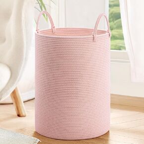 INDRESSME Woven Laundry Basket, Baby Nursery Hamper Bin Tall Storage Basket for Living Room, Kids Laundry Hamper for Clothes, Toys, Large Rope Basket for Blankets, Pillows, 19.7 x 13.8 inches, Black