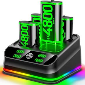 Charger with 4x4800mWh Rechargeable Battery Pack for Xbox One/Xbox Series X|S, RGB Xbox Series Controller Batteries Pack with Charging Station for Xbox One/One S/One X/Elite Controllers
