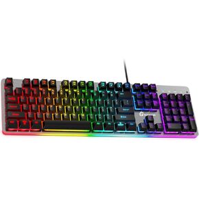 RGB Backlit Gaming Keyboard, 104 Keys Wired Gaming Keyboard, 8-Zone RGB Illumination, Metal Top Cover, Programmable Macro Full Size Gaming Keyboard for PC Laptop Mac Xbox