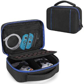 PGmoon Controller Travel Carrying Case Compatible with PS5 / PS4 / Xbox / Switch Pro and More Controllers, Protective Storage Bag for 2 Controllers & Other Accessories, Blue (Patent Design)