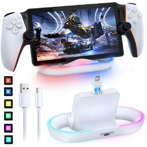 Charging Stand for PS Portal, RGB Portable Charge Dock Station Compatible with Protective Cover, Charge Holder with Indicator Light and USB-C Cable for Playstation 5 Portal Accessories