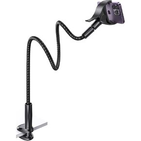 Gooseneck Phone Holder for Bed - [2023 Upgrade Nylon Braid] 38" Flexible Lazy Arm Clip, 360 Adjustable Overhead Phone Mount for iPhone 14 13 12 11 Pro Max Mini Plus, all 4-7" Cellphone - White