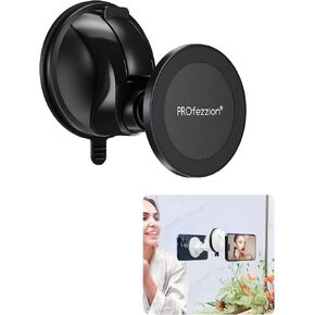 PROfezzion Multi-Surface Suction Mount Compatible with MagSafe iPhone 15 14 13 12 & All Phones, Detachable Hands-Free Phone Holder for Mirror, Glass, Bathroom, Kitchen, Selfies, Videos & More - White