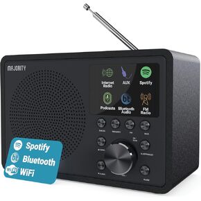 Internet Radio for Home with Wifi and AM/FM | DSP Speaker perfect for Bedroom, Kitchen, and Living Room Use | FM, Spotify Connect, Multi-Alarm, Frontier Oktiv App Control | Majority Touro