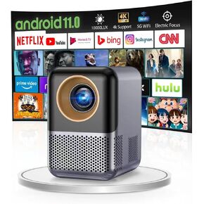 جهاز عرض فيديو يدعم 1080 بكسل [تركيز كهربائي] جهاز عرض تلفزيون ذكي صغير محمول واي فاي بلوتوث مدمج في Netflix، جهاز عرض المسرح المنزلي 350 ANSI يدعم 4K، 4D 4P Keystone، 50% تقريب رقمي، يوتيوب in Kuwait