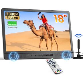 Desobry 18" Portable TV for Camping, 6000mAh Battery TV Portable for Power Outages, Built-in Stand, Portable Screen with 1080P HDMI Input, AV Input, USB, Small TV for Kitchen Bedroom Camping Patio RV