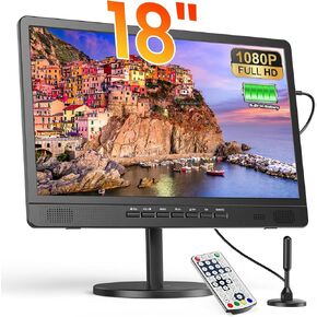 Desobry 18 Inch Portable TV with Digital ATSC Tuner, Small TV with Built-in 6000mAh Battery, Portable Monitor with 1080P HDMI Input, AV Input, USB, Small TV for Travel, Camping, RV, Kitchen, Patio