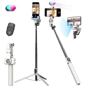 Smartphone Gimbal Stabilizer, Stabilizer Face Tracking without APP - 4 in 1 Cellphone Gimbal Stabilizer for iPhone&Android Extended 108cm Rod with RGB Fill Light, AOCHUAN M2PRO White