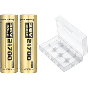 21700 Rechargeable Battery Case Set, 5000mah Large Capacity 3.7Volt 21700 Flat Top Battery for flashlights ect, 2 pack