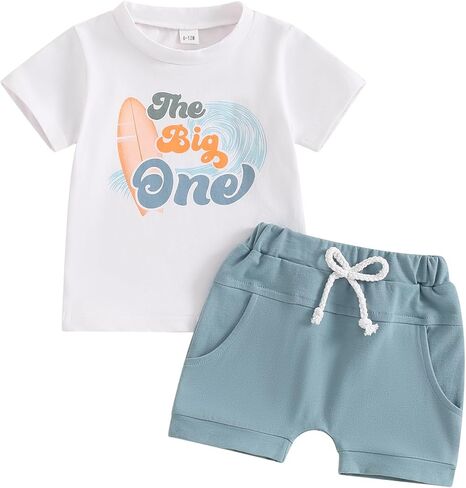 BULINGNA 2Pcs Baby Boy First Birthday Outfit Short Sleeve The Big One T-Shirt Top Casual Shorts Summer 1st Birthday Clothes in Saudi Arabia