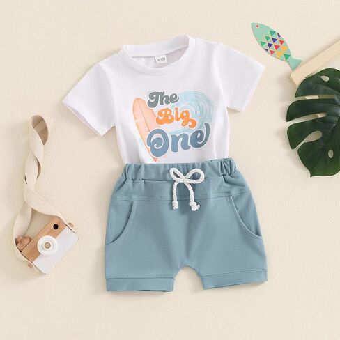BULINGNA 2Pcs Baby Boy First Birthday Outfit Short Sleeve The Big One T-Shirt Top Casual Shorts Summer 1st Birthday Clothes in Saudi Arabia