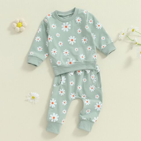 WZTYYDS Toddler Baby Girl Clothes 6 12 18 24 Months Fall Outfits Long Sleeves Sweatshirt Tops Pants Set 1-5T in Saudi Arabia