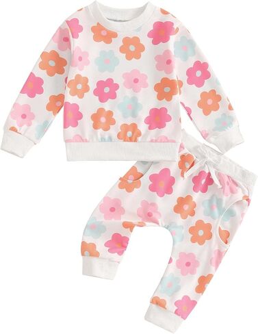 WZTYYDS Toddler Baby Girl Clothes 6 12 18 24 Months Fall Outfits Long Sleeves Sweatshirt Tops Pants Set 1-5T in Saudi Arabia